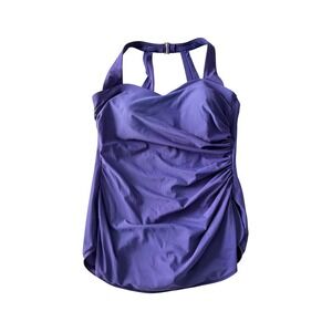 Lands End Slender Suit Purple Ruched One Piece Halter  Swimsuit 18W vacationcore